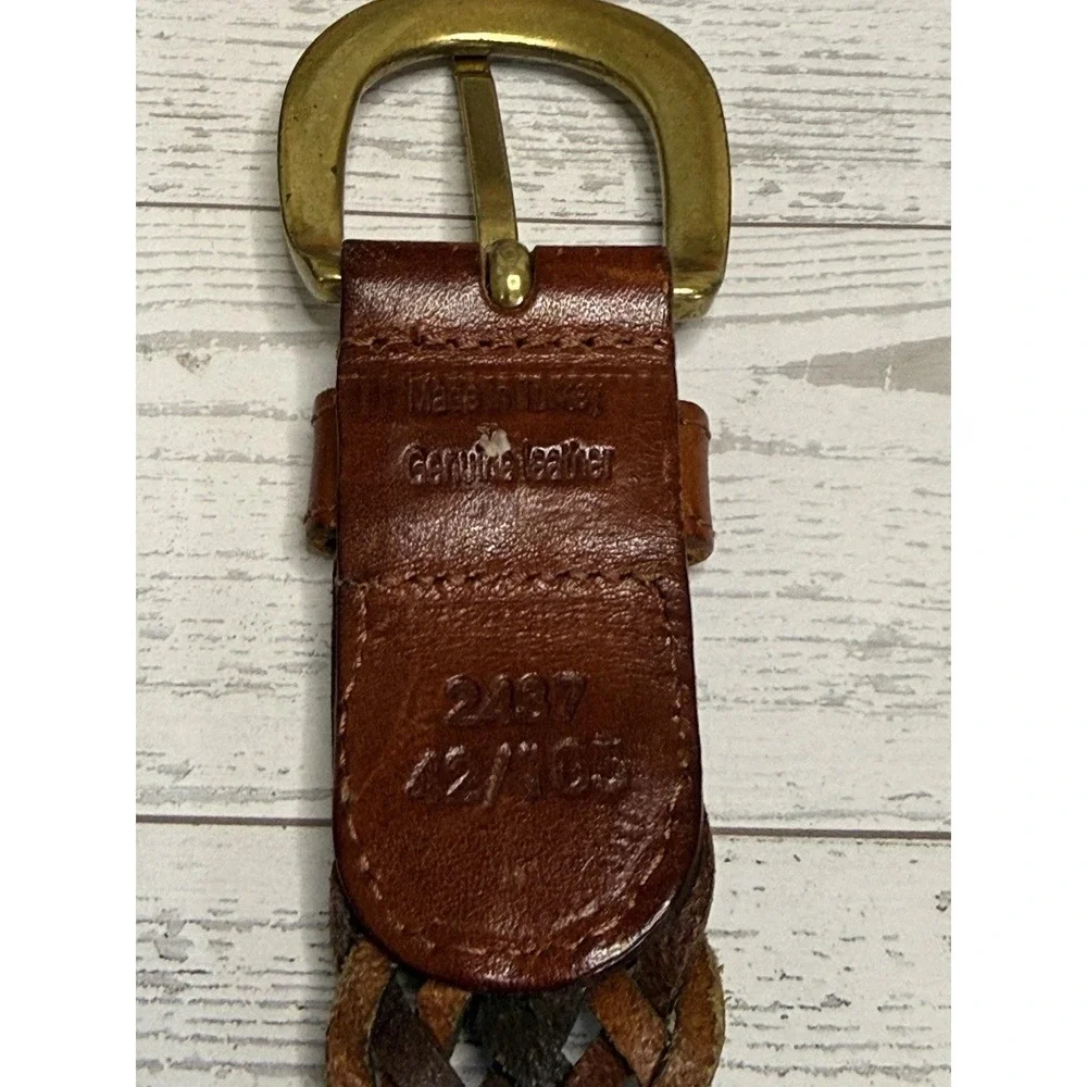 VTG Dockers Woven Braided Leather Belt Reddish Brown‎ Brass Buckle  Large/ 44